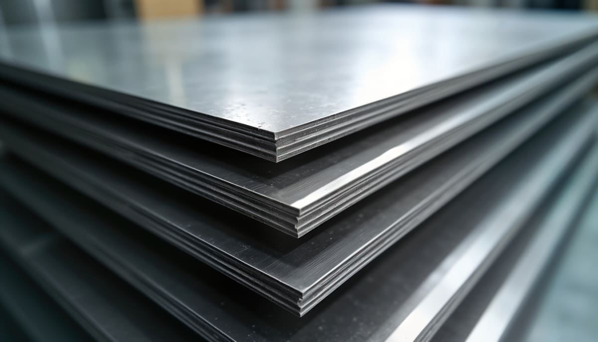 Stapel von Metallplatten – Symbolbild für Materialvielfalt im Metallbaubetrieb Steiermark